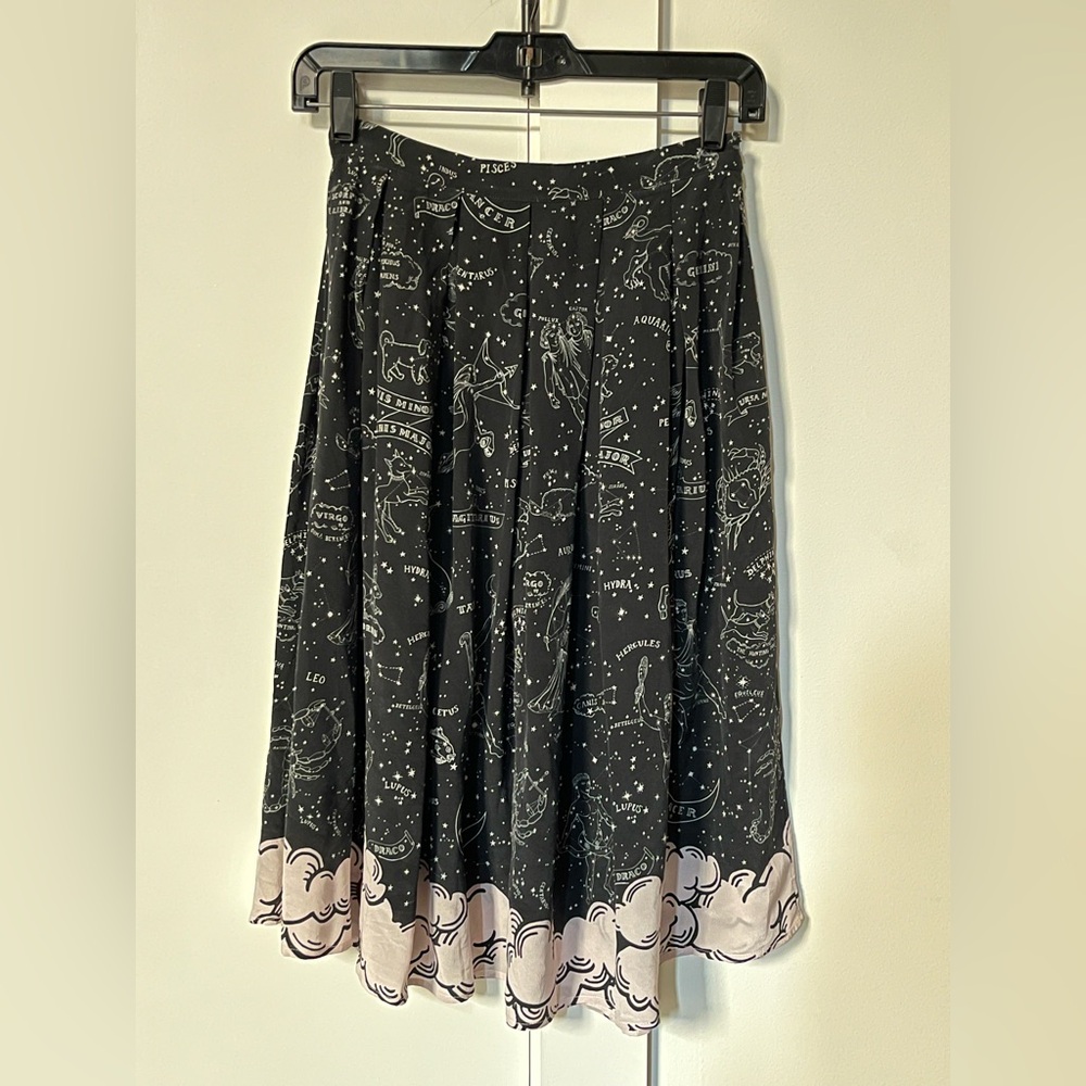 Clio Peppiatt 100% silk midi skirt, astrology and clouds!